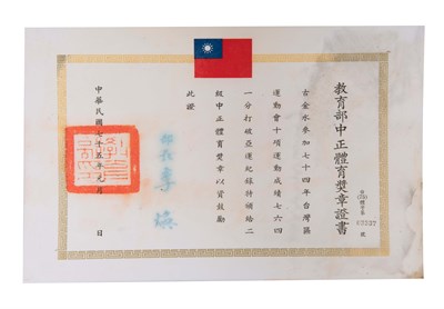 74年區運男子組 十項運動7641分（破亞運紀錄）二級中正體育獎章