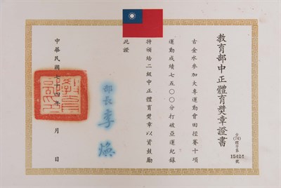 全國大專運動會 十項運動7500，打破全國紀錄，二級中正體育獎章
